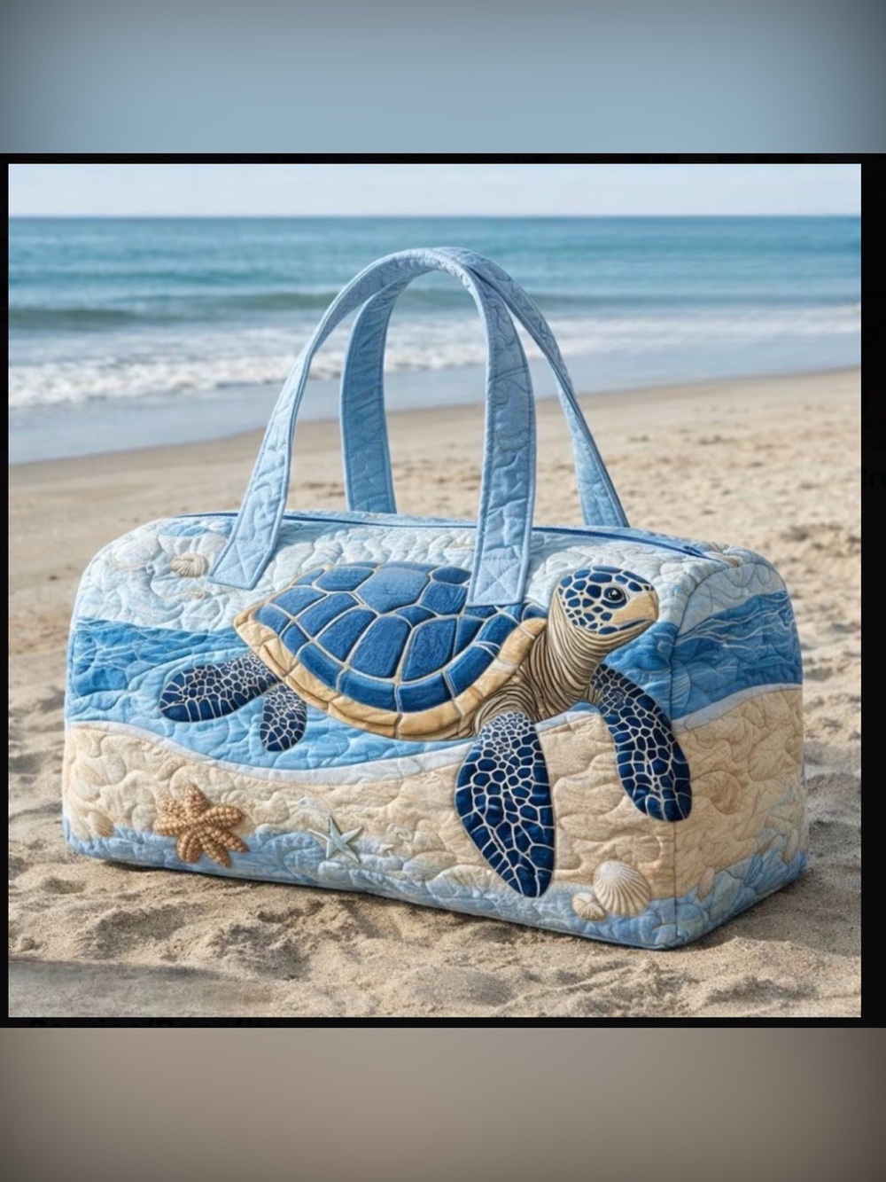 Quilted Sea Turtle Weekender Bag - Blue8x8x16